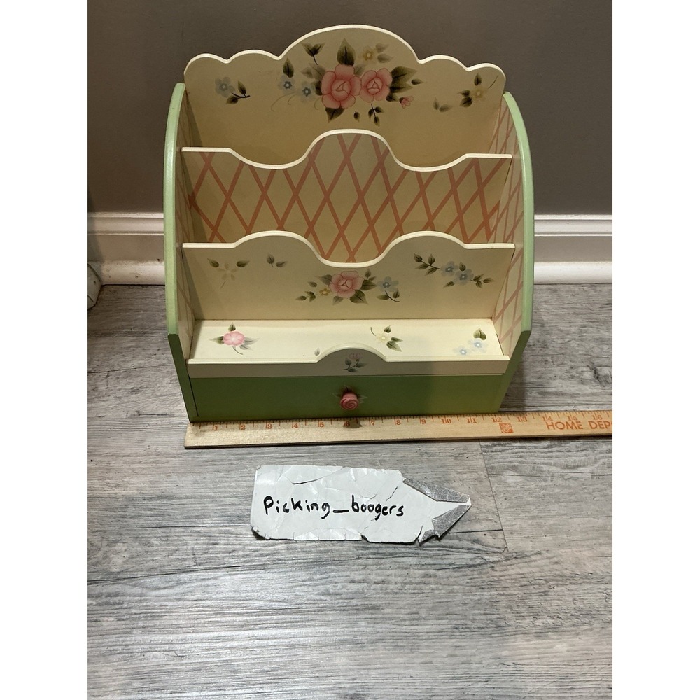 PFALTZGRAFF TEA ROSE KITCHEN DESK LETTER BILL WOOD ORGANIZER COLLECTOR ITEM - Picture 12 of 16